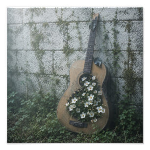 Forgotten Garden   Old Guitar and White Wildflower Photo Print