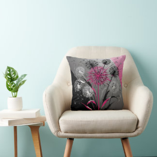 Forgotten Weeds : Pink, White Black Dandelions  Cushion