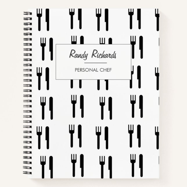 Fork and knife black silhouette pattern white notebook (Front)