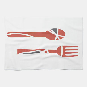 Fork and spoon design tea towel