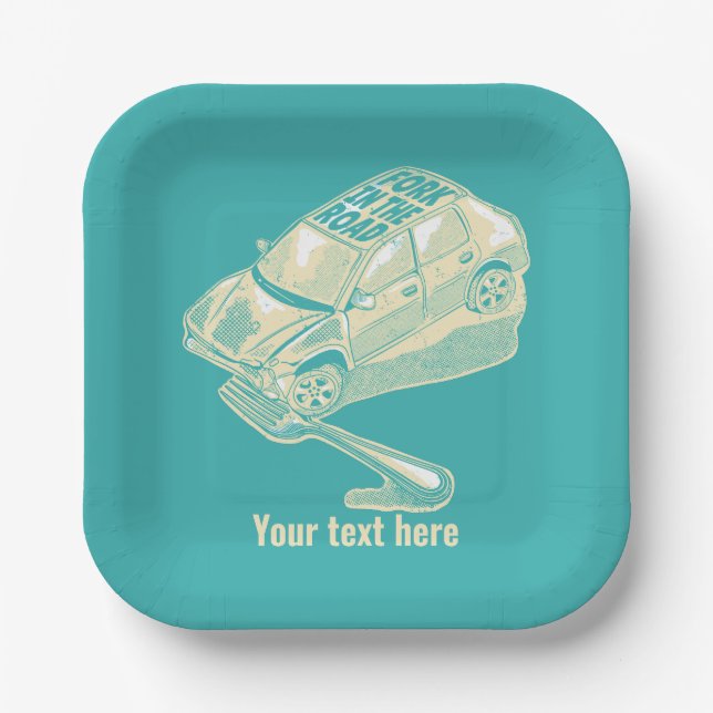 Fork in the road car accident paper plate (Front)