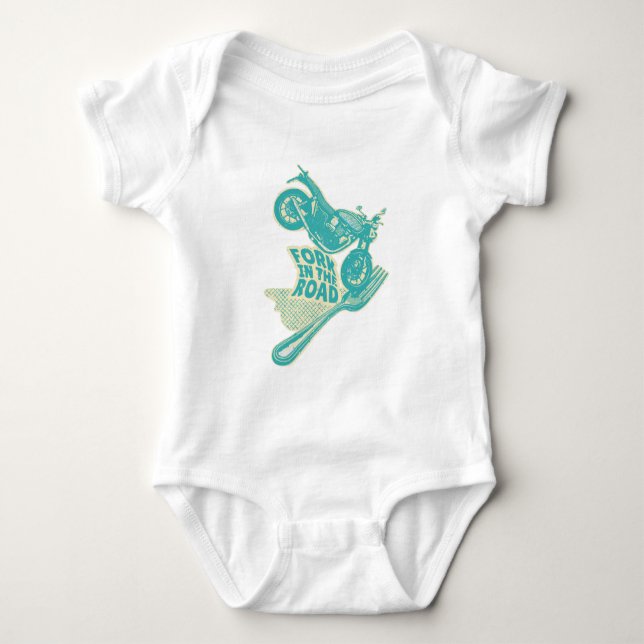 Fork in the road motorcycle crash baby bodysuit (Front)