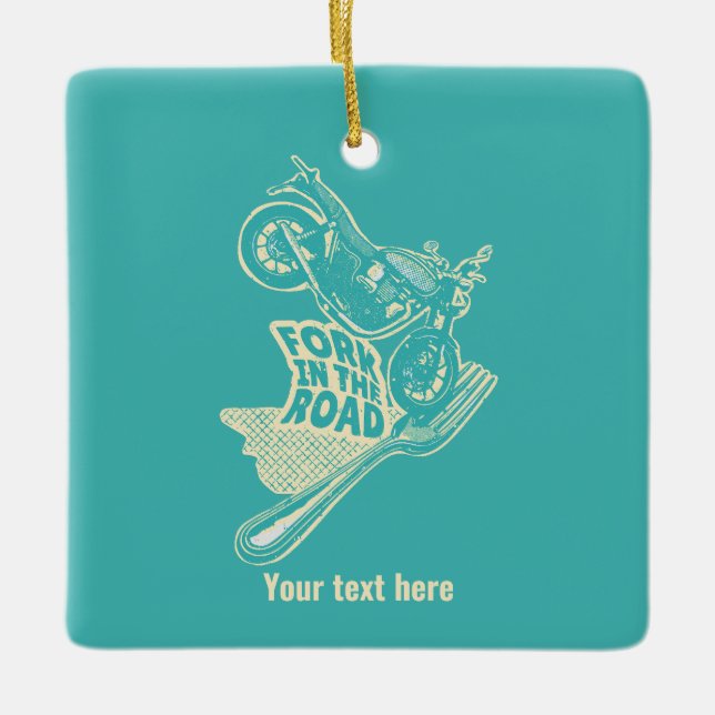 Fork in the road motorcycle crash ceramic ornament (Front)