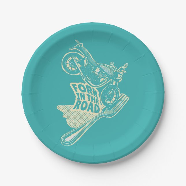 Fork in the road motorcycle crash paper plate (Front)