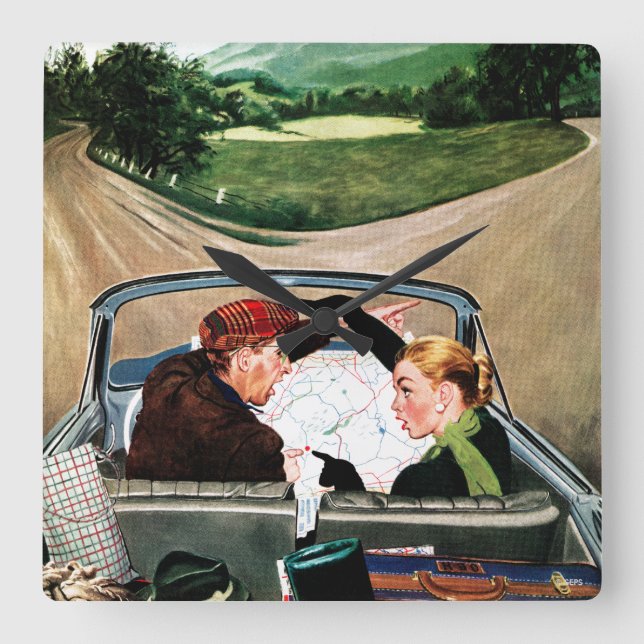 Fork in the Road Square Wall Clock (Front)