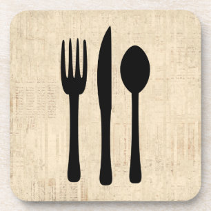 Fork Knife and Spoon Silverware Art Script Style Coaster