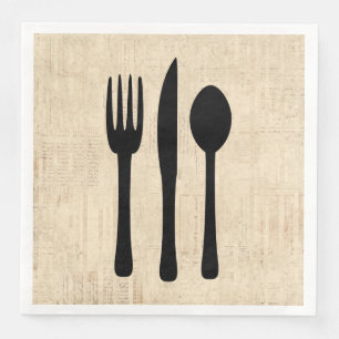 Fork Knife and Spoon Silverware Art Script Style Napkin