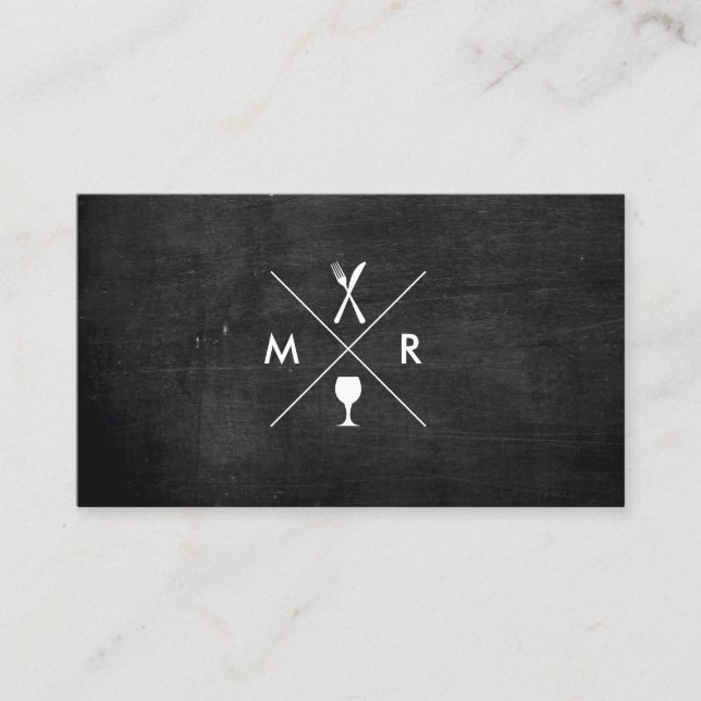 FORK & KNIFE LOGO MONOGRAM on BLACK WOOD Business Card (Front)