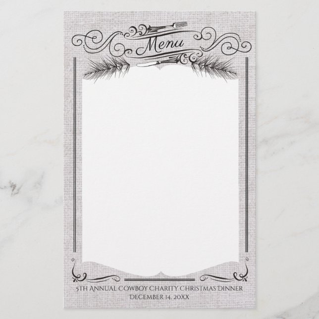 Fork pine tree Christmas holiday menu stationery (Front)