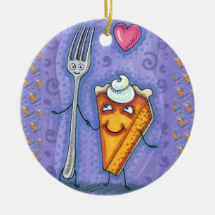 FORK & PUMPKIN PIE, MADE FOR EACH OTHER, ROMANCE CERAMIC TREE DECORATION