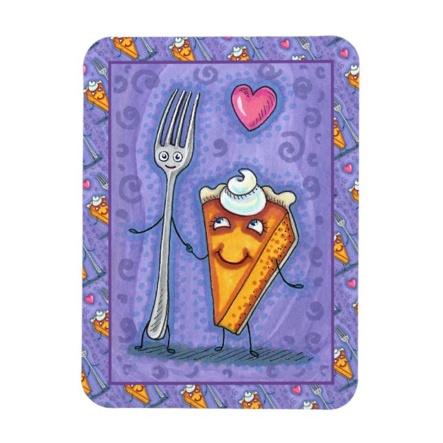 FORK & PUMPKIN PIE, MADE FOR EACH OTHER, ROMANCE MAGNET (Vertical)