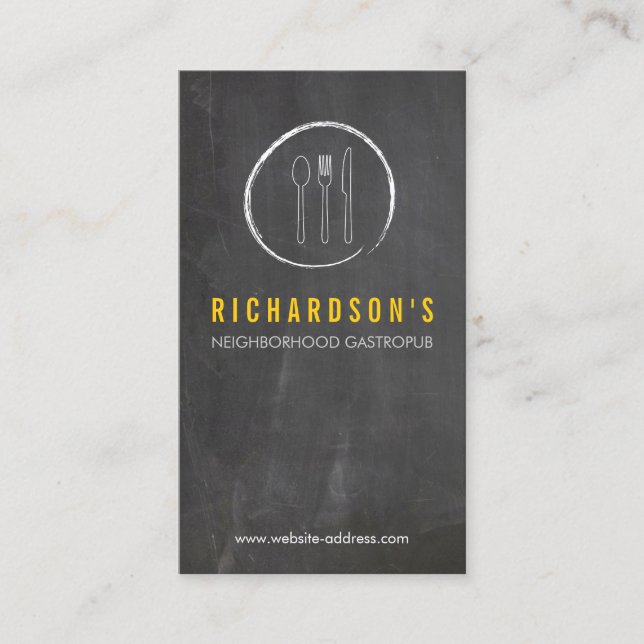 FORK SPOON KNIFE CHALKBOARD LOGO 3 for Restaurant Business Card (Front)