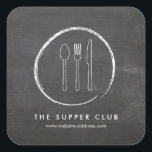 FORK SPOON KNIFE CHALKBOARD LOGO Stickers<br><div class="desc">Coordinates with the FORK SPOON KNIFE CHALKBOARD LOGO for Restaurant Business Card Template. Rustic and of-the-moment identity for your food-based business. Chalk drawing of spoon, fork & knife sit centred in a hand-drawn circle on chalkboard background. Perfect for personal chefs, catering companies, restaurants, food delivery, homemade meals and more. Use...</div>