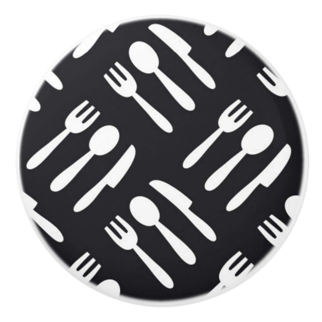 Fork spoon knife pattern ceramic knob (Front)