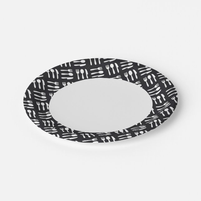 Fork spoon knife pattern paper plate (Angled)