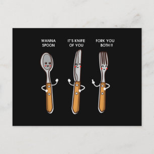 Fork Spoon Knife What Colour Is My Shirt funny Foo Postcard
