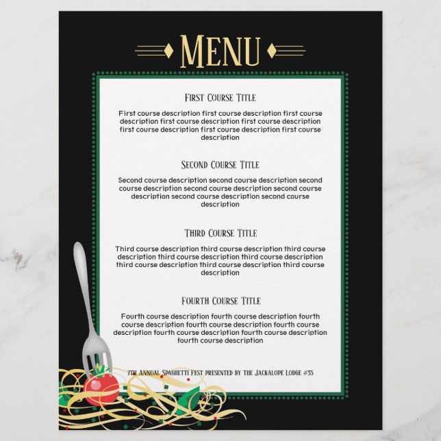 fork stuck tomato spaghetti recipe menu letterhead (Front)