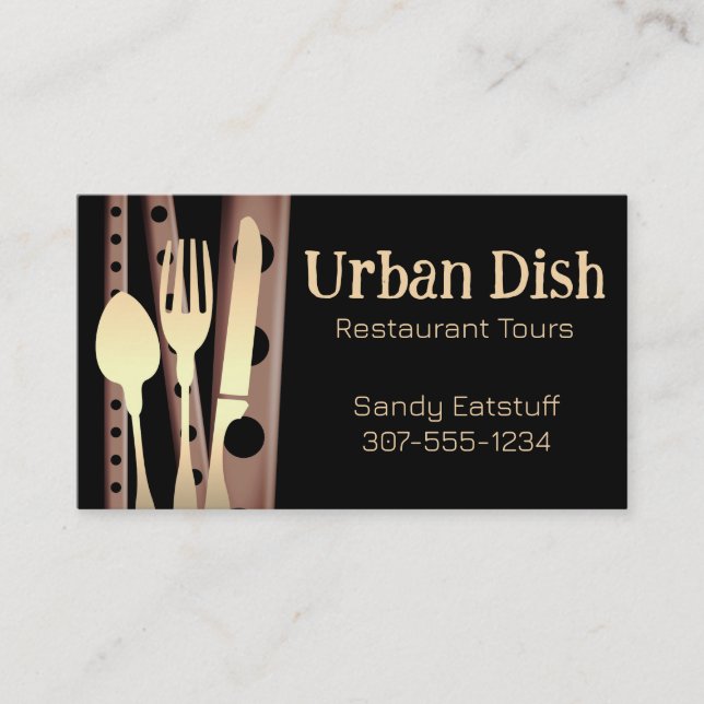 fork stuck tomato spoon knife dinin catering bu... business card (Front)