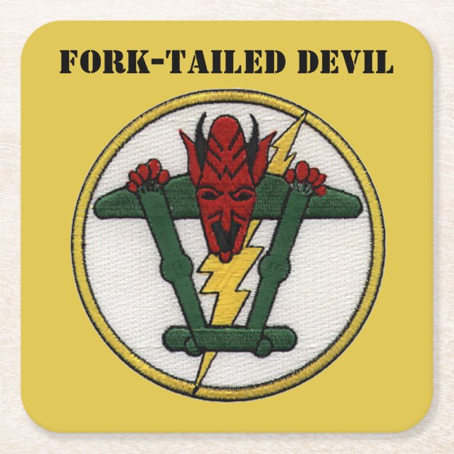 Fork-Tailed Devil P-38 Lightning! Square Paper Coaster (Front)