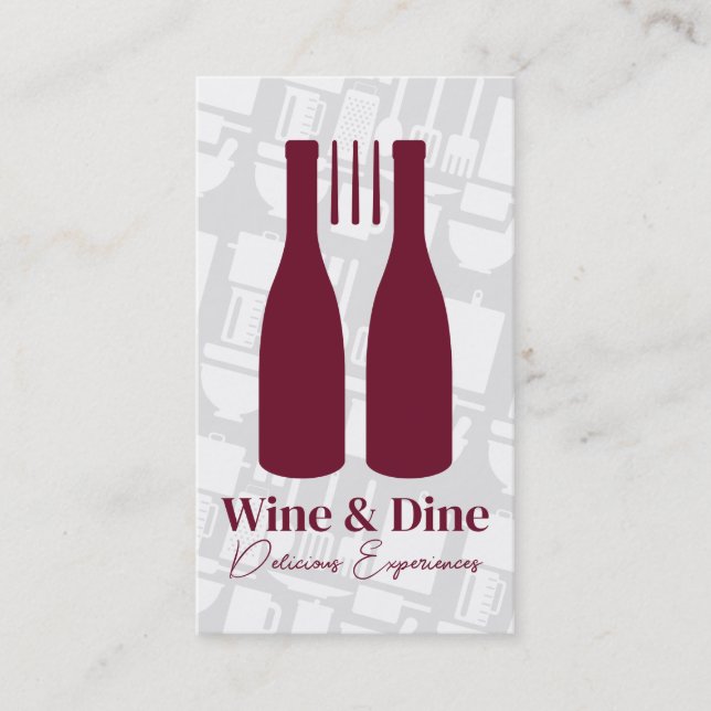 Fork Wine Bottles Logo | Restaurant Cuisine Business Card (Front)