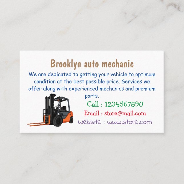 Forklift cartoon illustration business card (Front)