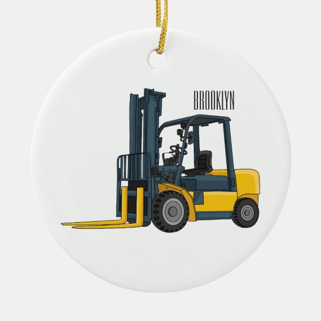 Forklift cartoon illustration ceramic tree decoration (Front)