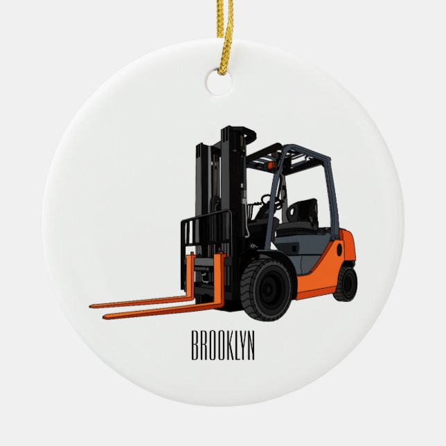 Forklift cartoon illustration ceramic tree decoration (Front)