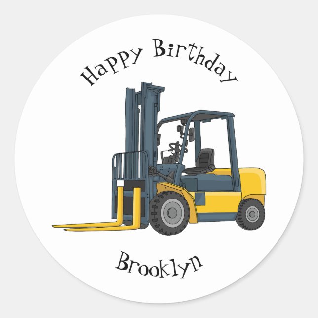 Forklift cartoon illustration classic round sticker (Front)