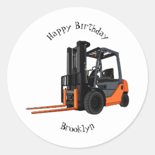Forklift cartoon illustration classic round sticker