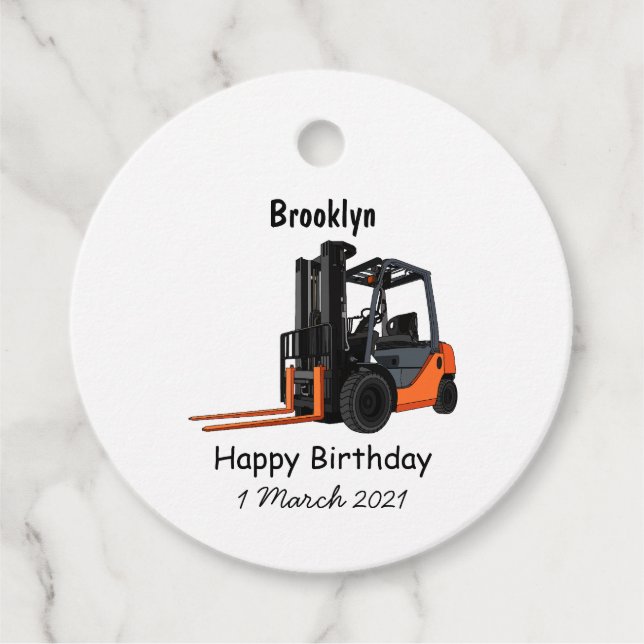 Forklift cartoon illustration favour tags (Front)