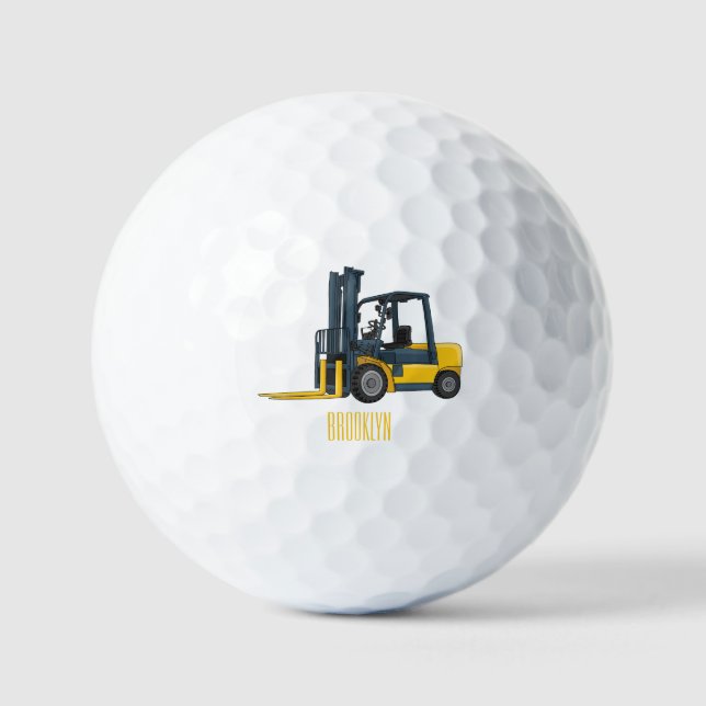 Forklift cartoon illustration golf balls (Front)