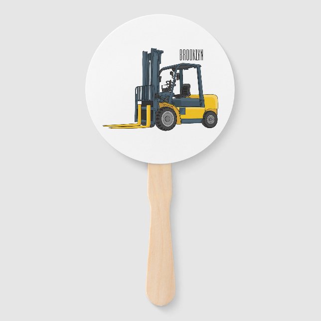 Forklift cartoon illustration hand fan (Front)