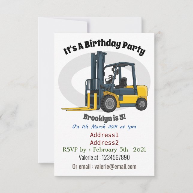 Forklift cartoon illustration invitation (Front)