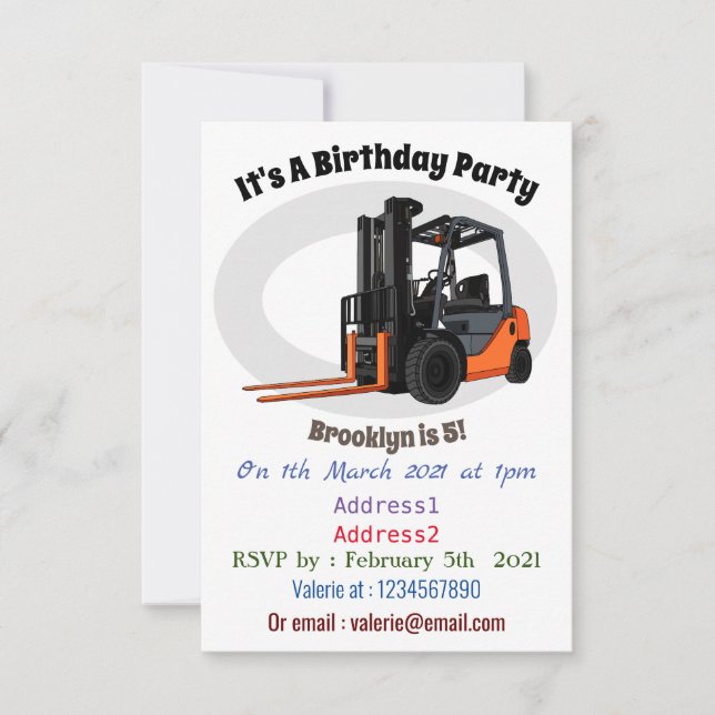 Forklift cartoon illustration invitation (Front)