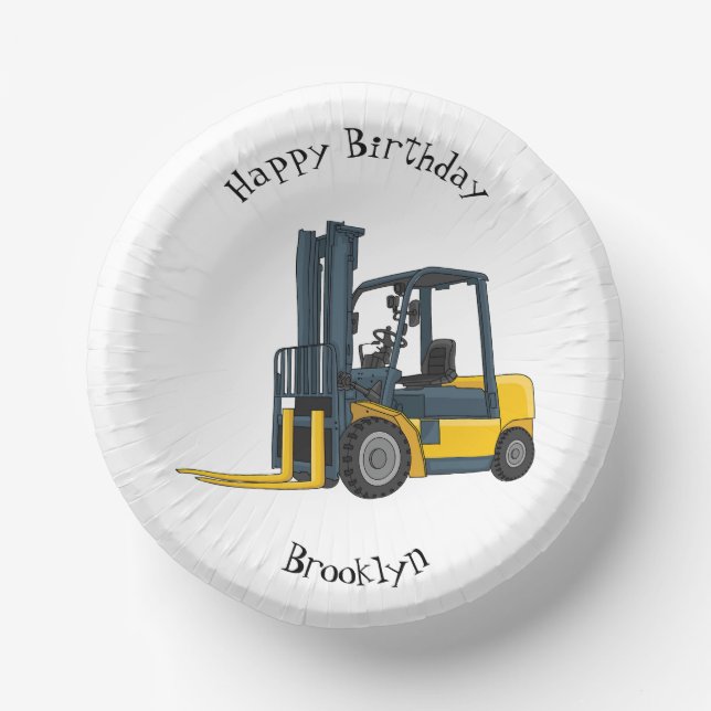 Forklift cartoon illustration paper plate (Front)