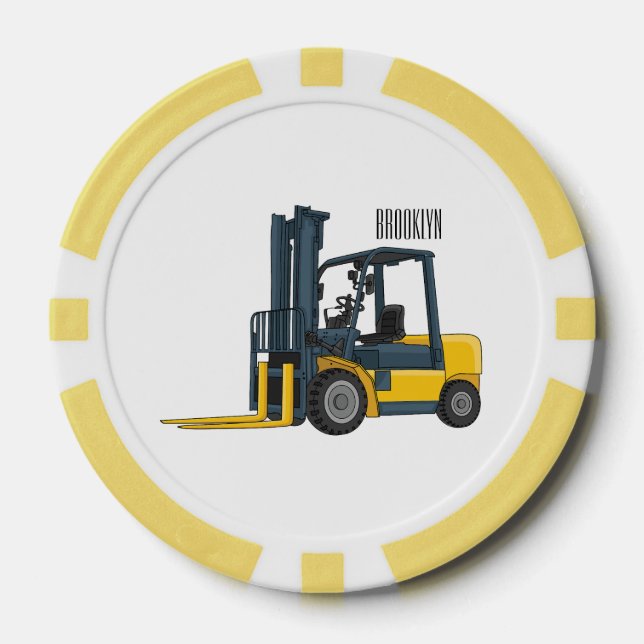 Forklift cartoon illustration poker chips (Front)
