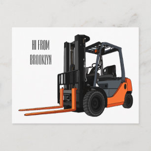 Forklift cartoon illustration postcard