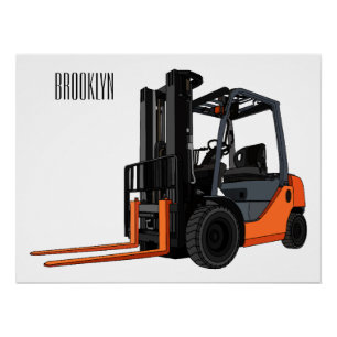 Forklift cartoon illustration poster