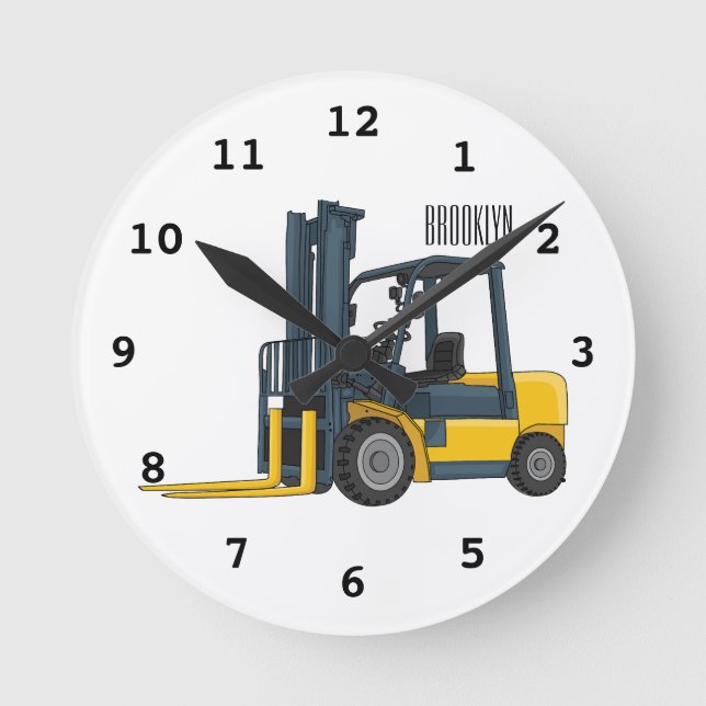 Forklift cartoon illustration round clock (Front)