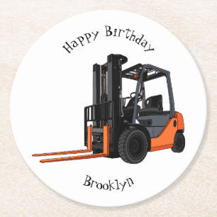 Forklift cartoon illustration round paper coaster