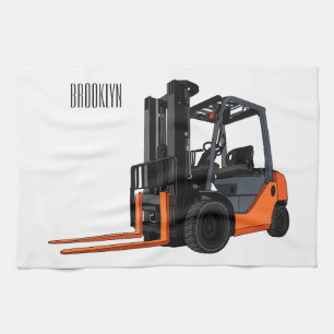 Forklift cartoon illustration tea towel