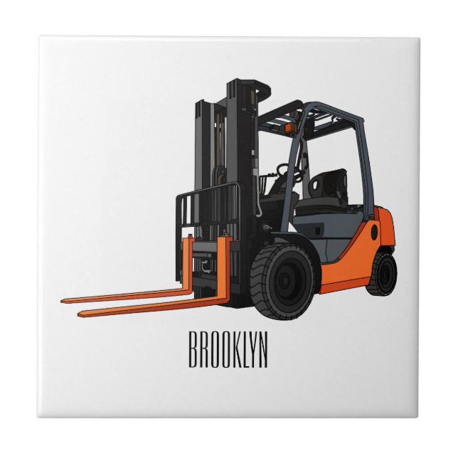Forklift cartoon illustration tile (Front)