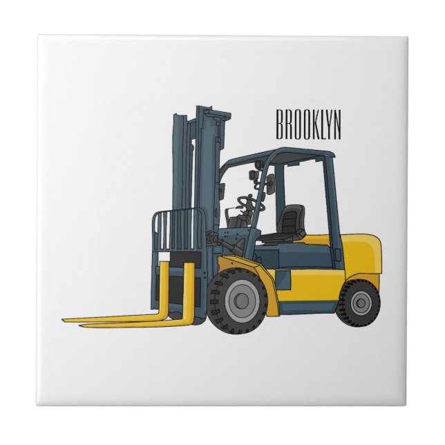 Forklift cartoon illustration tile (Front)