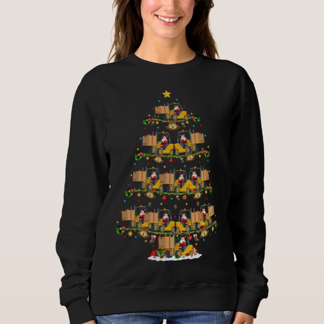 Forklift Christmas Tree Lights Funny Santa Forklif Sweatshirt (Front)