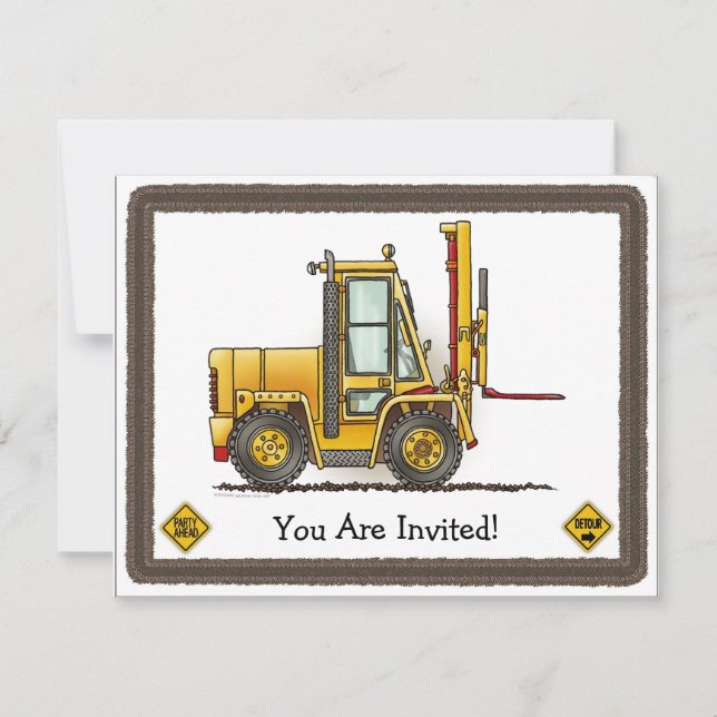 Forklift Truck Kids Party Invitation (Front)