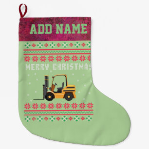 Forklift Ugly Christmas Sweater Large Christmas Stocking