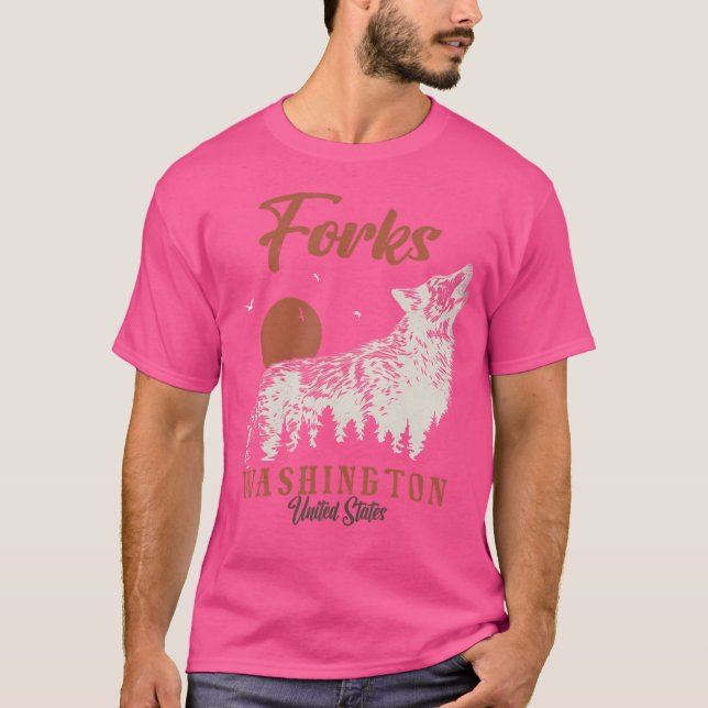 Forks Mountains Washington Forest Wolf T-Shirt (Front)