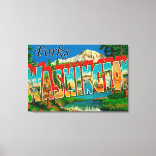 Forks, Washington - Large Letter Scenes Canvas Print