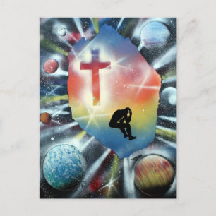 Forlorn Figure Colourful Universe Cross Postcard