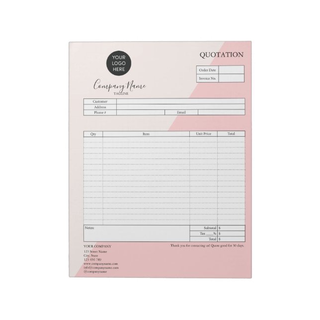 Form Business Quotation, Invoice, Add Your Logo No Notepad (Rotated)
